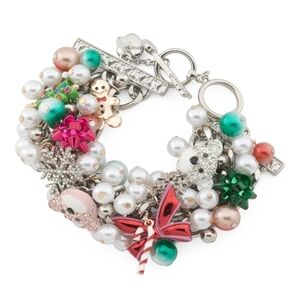 🔹️Betsey Johnson🔹️ Festive Multicolor Holiday Baubles Charm 7" Bracelet